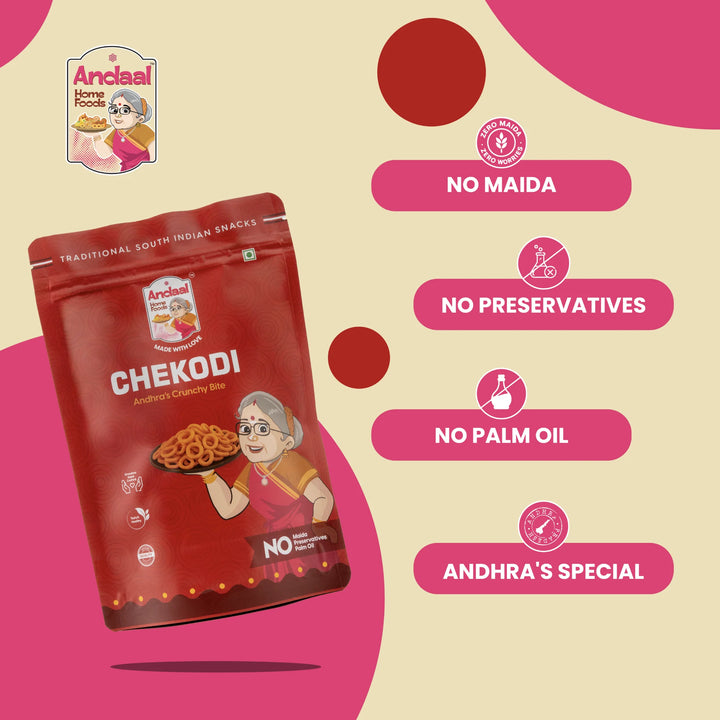 ANDAAL HOME FOODS Chekodi (150g) – Andhra Chekodi Rings | No Maida | No ...